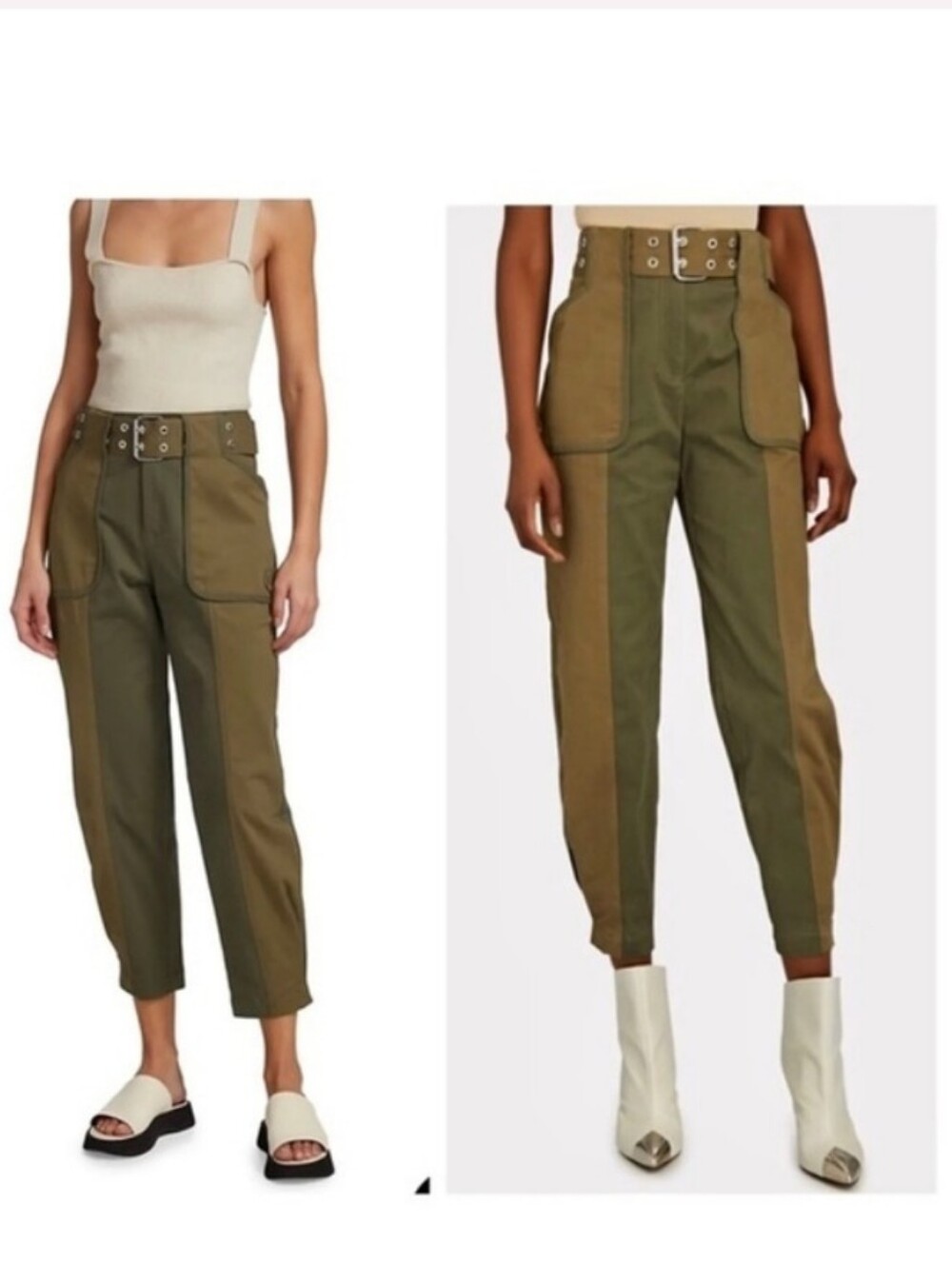 Derek Lam Two-Tone Olive Utility Pants